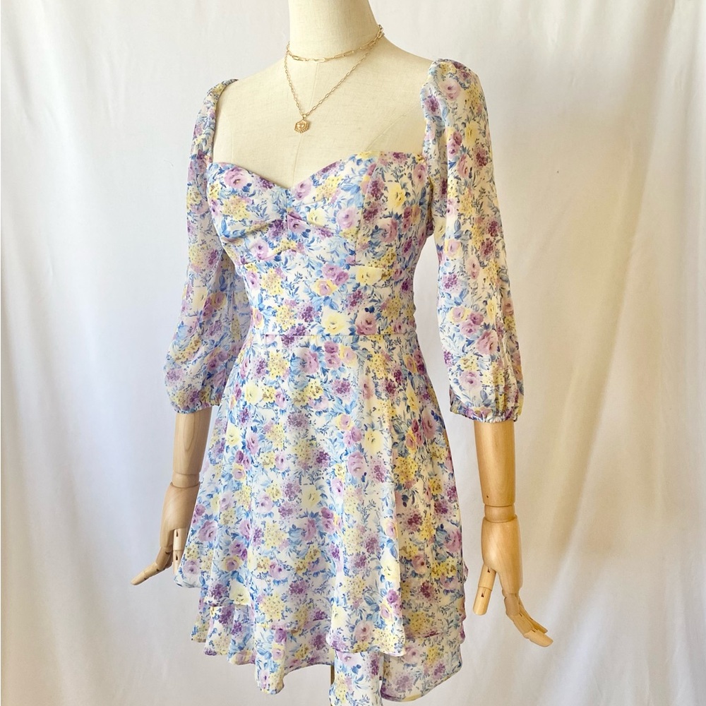 House of CB Floral Mini Dress - Lavender and Lemon